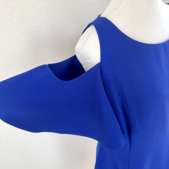 Eliza J Royal Blue Ruffle Cut-Out Sleeve A-line Dress Size 8 Cold Shoulder - Picture 5 of 14
